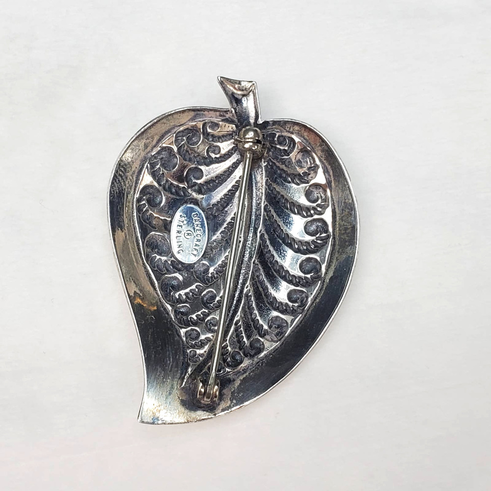 Vintage Danecraft Ornate Sterling Silver Signed Leaf Brooch - Picture 8 of 13